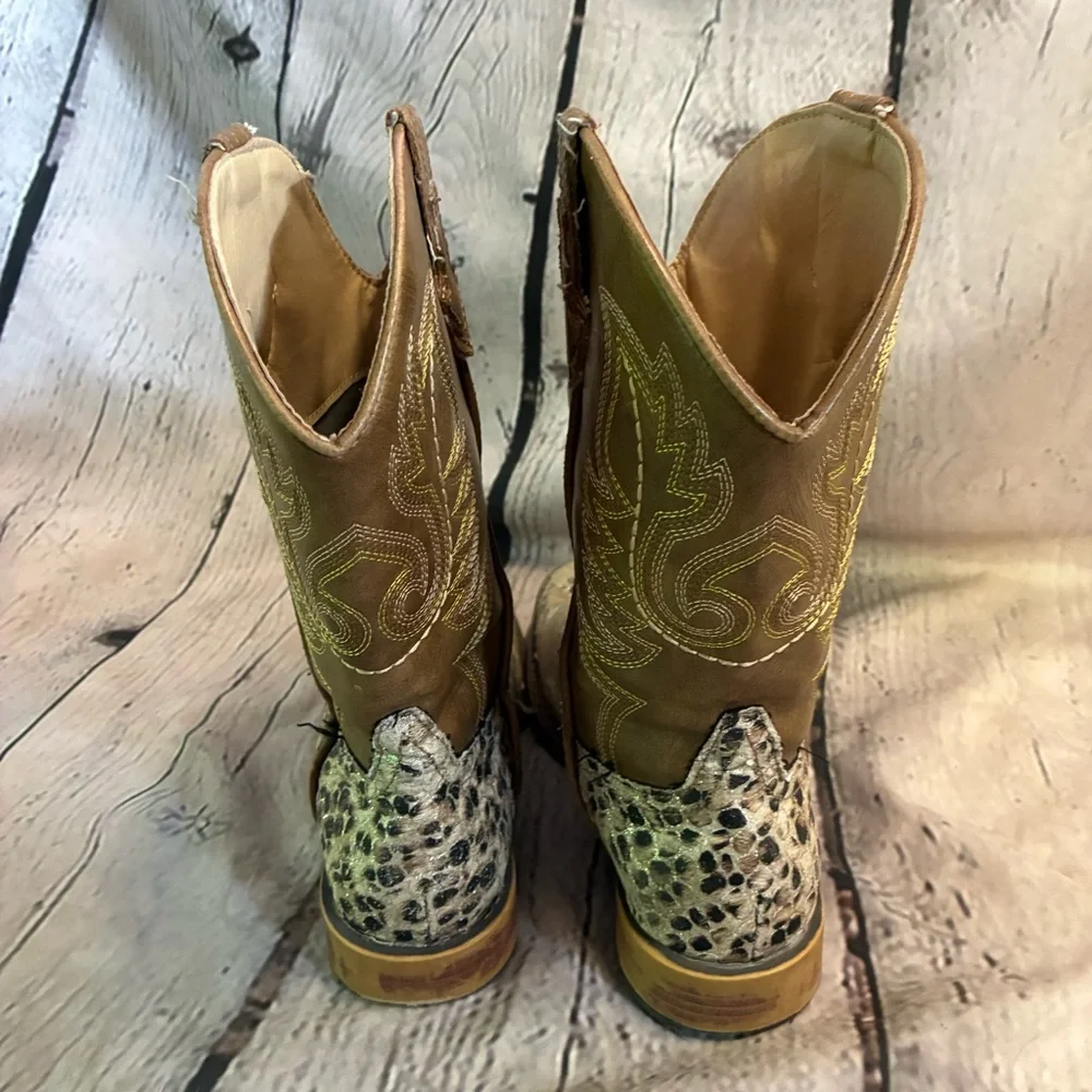 Roper Girl’s Glitter‎ Leopard Faux Leather Western Cowgirl Boot Size 3 GUC